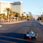 Lucas di Grassi driving the new Formula E car along the famous Las Vegas Strip and in public for the first ever time
