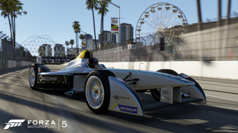 Screen shot of the Formula E car in the Forza Motorsport 5 video game.